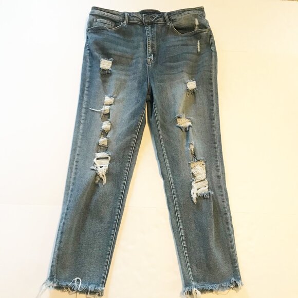 RISEN Distressed Skinny Ankle Raw Hem Ripped Plus Size Jeans Womens 2XL 18 - Picture 3 of 11